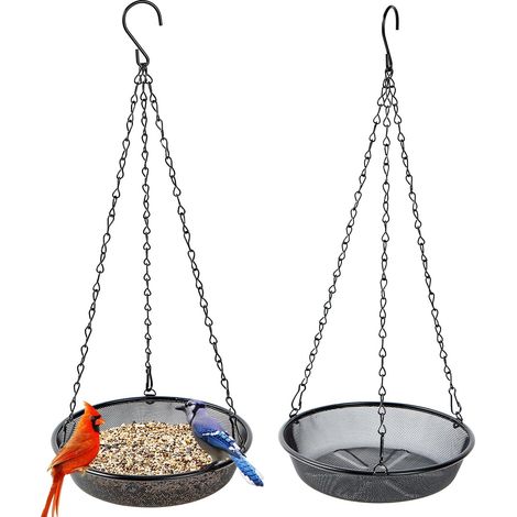 2 pc Noire Grillagée Mangeoire pour Oiseaux Mangeoire Plu d'oiseaux à Suspendre Mangeoire à Suspendre Filet en Métal Alimentation Distributeur de Graines pour Oiseaux Sauvages Ø21.5cm