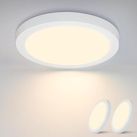ZMH 2pcs Plafonnier LED blanc rond plat moderne 18W blanc chaud 3000K IP44 étanche pour bureau, salon, salle de bains, chambre à coucher Ø23CM (1/5)