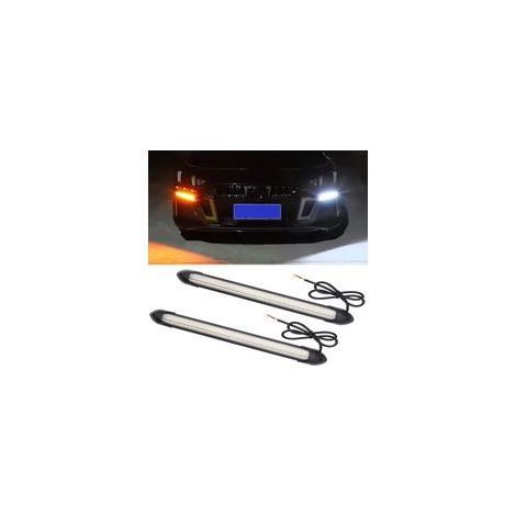 Feux LED extérieurs pour voiture, 2 bandes lumineuses LED flexibles et étanches pour feux de jour, clignotants séquentiels blancs et jaunes, 23,5 cm. (1/5)