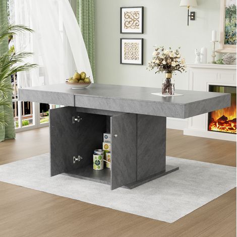 Mesa de comedor extensible 140/180 x 80 x 76 cm con almacenamiento, efecto cemento gris HAVRYA (1/5)