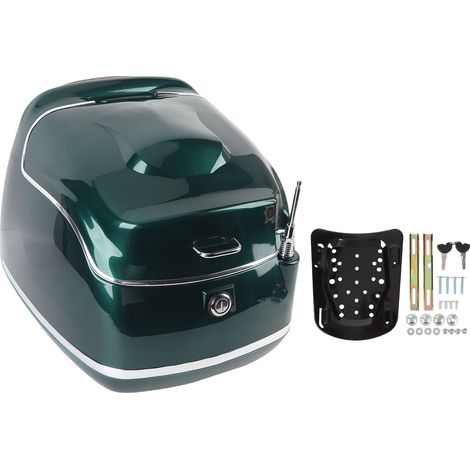 Coffre supérieur de moto 38 L étanche, ajustement universel avec serrure à clé, plaque de base, coffre de bagages, étui de rangement pour casque, gants, vert foncé (1/5)