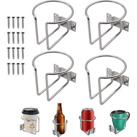 Lot de 4 porte-gobelets inox pour bateau, marine et yacht, fixation murale (1/5)