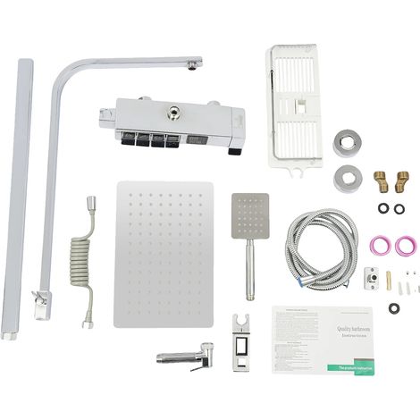 Duschsystem, Wandmontage, LED-Anzeige, Hellsilber (1/2)