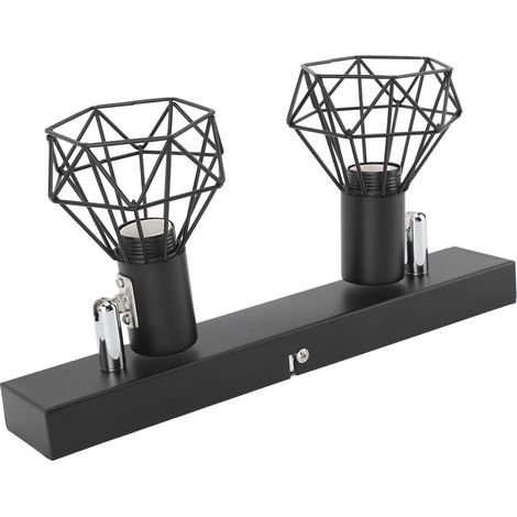 Plafonnier sur rail avec douille E14, orientable, 2 têtes, style vintage, installation câblée, 85-265 V, noir. (1/5)