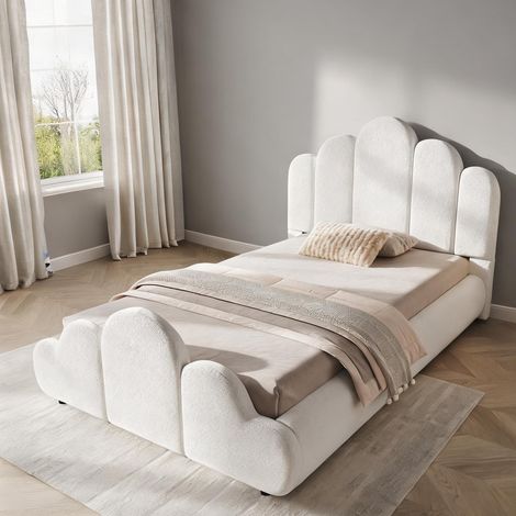 Cadre de lit beige en boucle 216 x 106 x 89 cm (1/5)