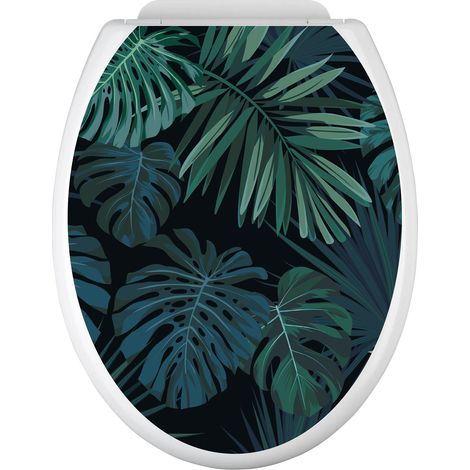 Stickers Abattant WC - Feuilles tropicales - 35x43 cm - Adhésif BRILLANT (1/2)