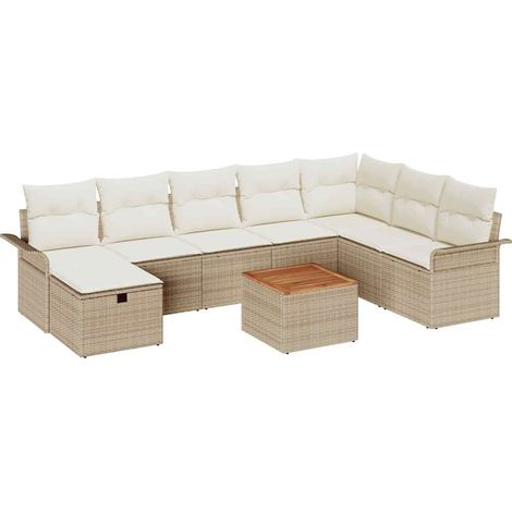 Garden Sofa Set with Cushion 9 pcs Beige Poly rattan vidaXL (1/5)