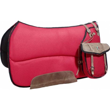 Blau - Amerikanische Satteltasche mit hinterer Satteltasche aus atmungsaktivem Luftmaschengewebe und doppelter zentraler Polsterung mit Lederverstärkung. (1/5)