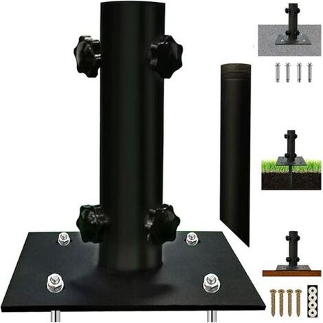 Base de parasol de terrasse, support de parasol multifonction pour extérieur avec fixation au sol, support de parasol de table en métal robuste pour terrasse, béton, pelouse, montage mat (1/5)
