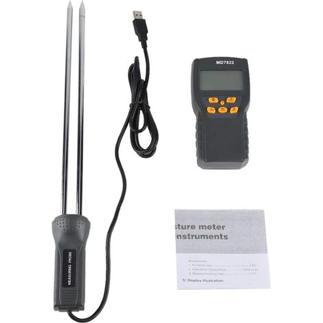 Multifunktionales Lebensmittel-Feuchtigkeitsmessgerät, abnehmbare Sonde, 2 % -30 % Luftfeuchtigkeit und -10  60 °C Temperaturmessbereich für Getreidestroh, Kleie, Futtergras