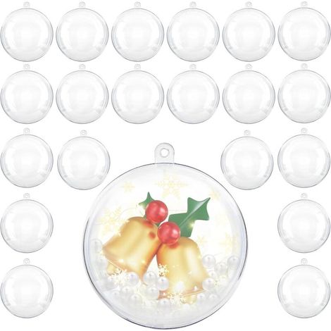 Packung mit 20 transparenten Plastikkugeln – 8 cm große, befüllbare Kugeln – DIY-Weihnachtsdekorationen und transparente Hängekugeln