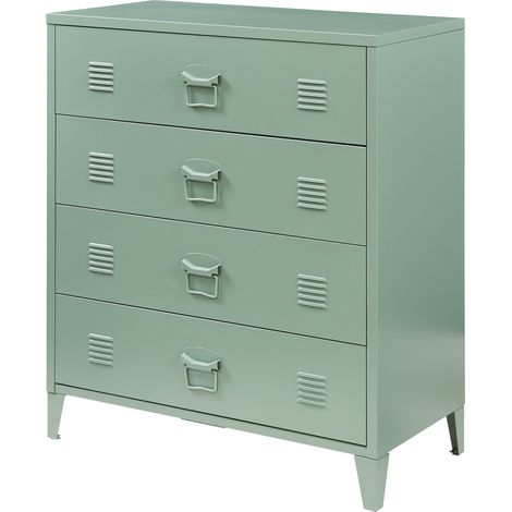 Práctica cómoda metálica para entrada salón o dormitorio con 4 cajones acero 92 x 80 x 40 cm verde mate 030009308