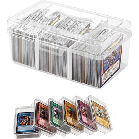 Scatola per carte da gioco, scatole per carte in plastica trasparente, 19,5 x 11,5 x 8,5 cm, scatola per carte da collezione, custodie trasparenti per carte con 6 piccole scatole (1/5)
