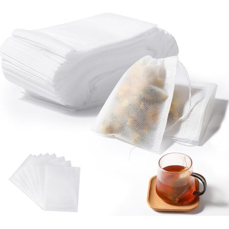 400 Filtre à Thé Jetable, Sachet The a Remplir Jetable avec Cordon de Serrage, 7 X 9 cm Sachet de Thé Réutilisable, pour Thé En Vrac, Café, Thé de Fleurs, Herbes, Epices, Lavande (1/5)