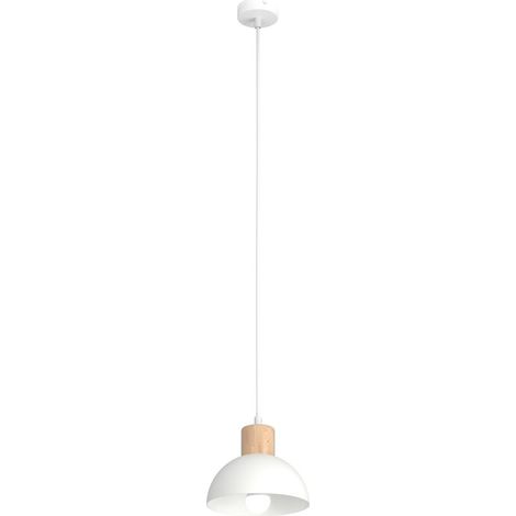 Lampada a sospensione Seco in acciaio bianco e legno (1/5)