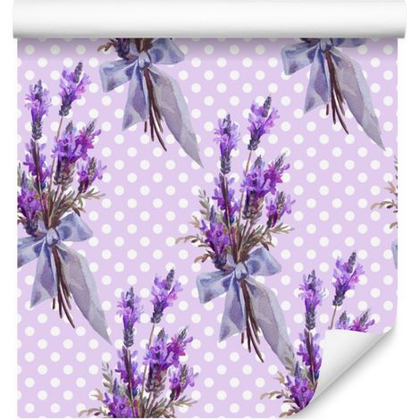 Papel pintado de lavanda con lunares de fondo para salón y dormitorio, 50x1000 cm. (1/5)