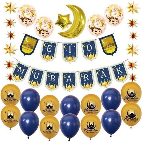 Décoration Ramadan - Ensemble Bannière Eid Mubarak Étoile et Lune Murale - Fête Islamique Maison Jardin - 1 Set (1/5)
