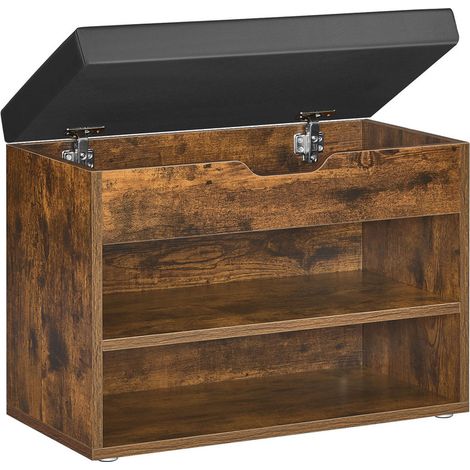Vasagle – Banc à chaussures avec assise rembourrée – Meuble à chaussures marron rustique – 3 compartiments – Dimensions 30 x 60 x 44 cm – Pour entrée, chambre, salon (1/5)