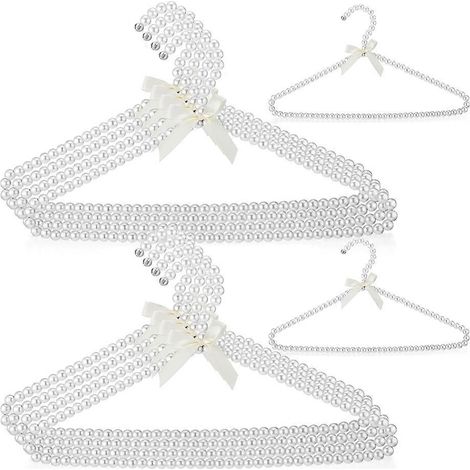 Lot de 10 cintres à vêtements de 40 cm (16 pouces) ornés de perles et de nœuds en ruban, en métal élégant et standard. (1/5)
