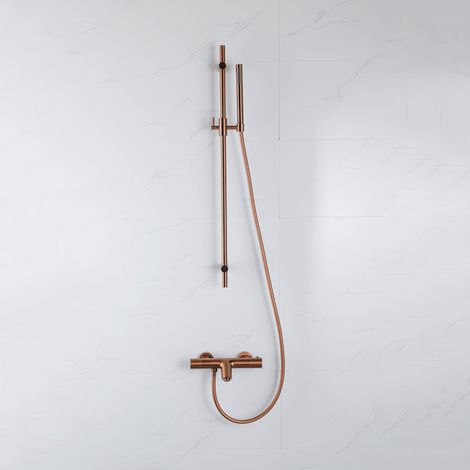 FugaFlow Eccelente Robinet de baignoire avec accessoires - avec ensemble barre de glissement - douchette à main - flexible de douche lisse - cuivre (1/5)
