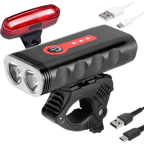 Linterna para bicicleta con potentes luces LED delanteras y traseras, juego de luces USB. (1/5)