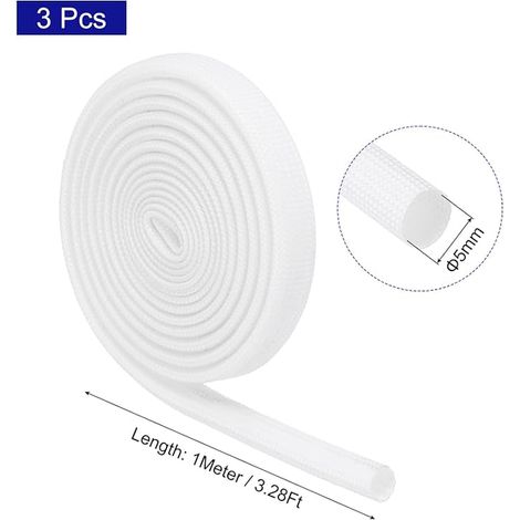 Manchon Coupe-Feu pour Tresse d'Isolation de Fil, 3,28Ft-5mm ID Blanc, Gaine en Fibre Verre Enduite Silicone pour Câblage Électrique de Conduite Automobile (1/3)