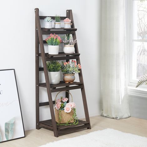 4 Tiers Rustic Vintage Flower Plant Pot Herbs Stand Folding Display Ladder Shelf