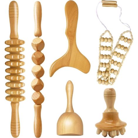 APEX 6 en 1 Kit Complet, Masseur Bois de Anti Cellulite, Rouleau de Massage Gua Sha Cup, Appareil Corps de Drainage Lymphatique