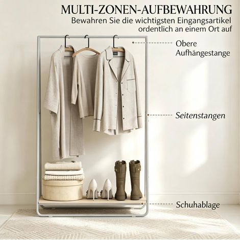 Appendiabiti da ingresso 80x44x140 cm in metallo grigio con scarpiera, salvaspazio – MEUBLIV (1/5)