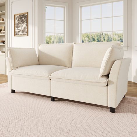 Divano 2 posti 155 x 81 x 87 cm beige in ciniglia con cuscini e molle insacchettate (1/5)