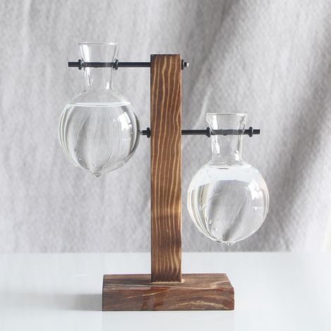 Vase hydroponique avec support en bois, ampoule en verre rétro, Station de propagation des plantes pour la décoration de la maison, 2 conteneurs (1/5)