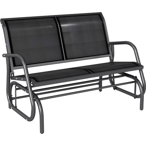 Panchina a dondolo da giardino a 2 posti, design contemporaneo, elevato comfort, braccioli, seduta e schienale ergonomici, in metallo e Textilene, nera.