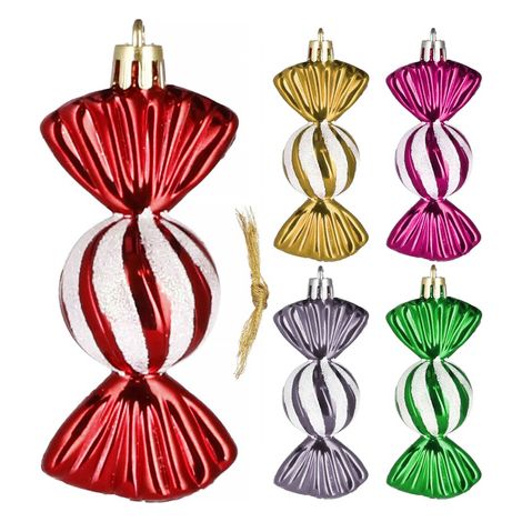 Weihnachtskugeln 5 Stück, silberne Bonbons, 6 cm.