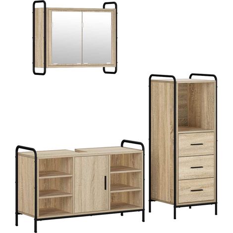 Ensemble d'armoire de salle de bain 3 pièces Chêne Sonoma - vidaXL (1/5)