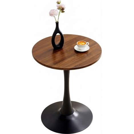 ELVMI Runder Bistrotisch mit Rutschfestem Mittelfuß, Thermogeformter MDF-Platte, für Wohnzimmer, Schwarz Walnuss (1/5)