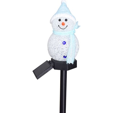 Lampe solaire de Noël bonhomme de neige à planter dans le sol, décoration de jardin extérieur, LED jaune/rouge/violet/bleu (1/2)