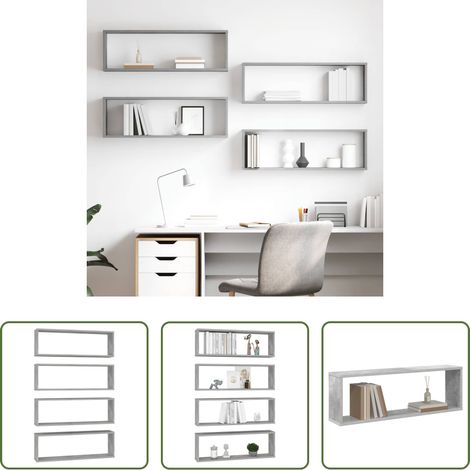 Rangement mur - Étagères cube murales 4 pcs gris béton bois d'ingénierie (1/5)