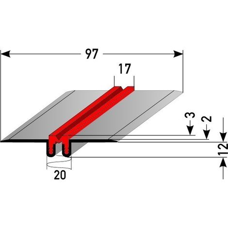 Spezial-Fliesenprofil "Gerven" Dehnungsfugenprofil für nachträglichen Einbau / Trennschiene für Fliesen mit grauer Silikoneinlage, mit wählbarer Fugenhöhe, Breite: 97 mm, aus Aluminium, gebohrt-3 mm