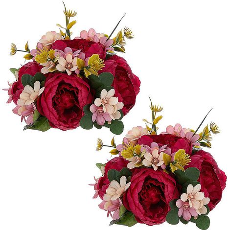 Soavoa Boule De Pivoines En Soie Rouge Vin Vintage Décoration De Table Mariage Maison Lot De 2 Pièces Avec Base Blanche Stable