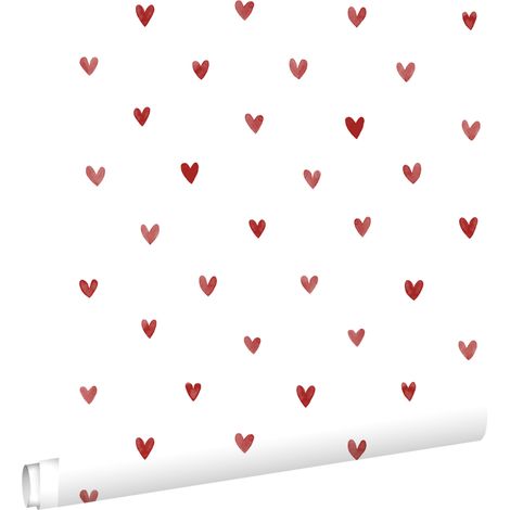 papier peint coeurs blanc et rouge - ESTAhome