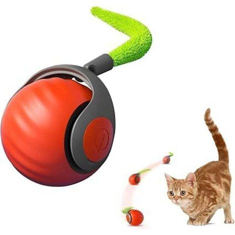 2pcs Jouet Balle Interactif pour Chat,Balle électrique Rechargeable Chaton Intérieur avec Queue Duveteuse,Speedy Tail 2.0 Chat Balle Roulante Automatique pour Chats Balle d'enrichissement-Orange (1/4)