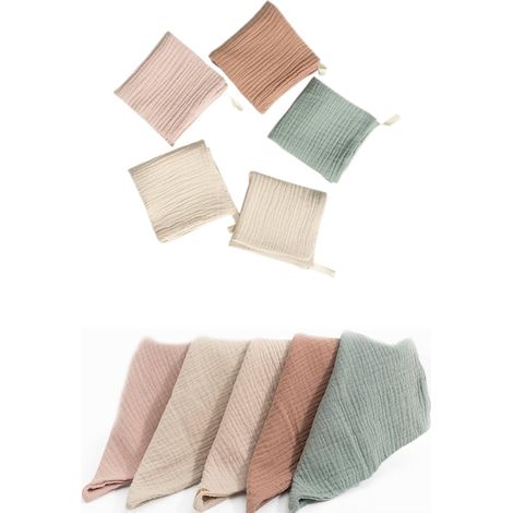 Lot de 5 Langes Bébé, 23x23cm, Débarbouillettes Bébé en Mousseline, Gaze de Coton Mousselines très Absorbantes, Réutilisables Coton Biologique Naturel, pour Nouveauné Peau Sensible (1/5)
