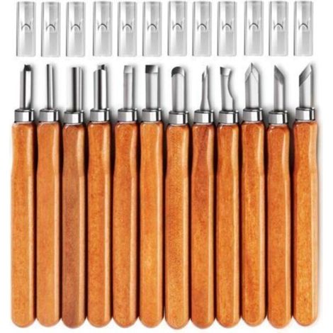 Set of 12 SK5 wood carving knives for making gifts, pumpkins and wooden crafts, suitable for beginners and professionals alike. (1/5)