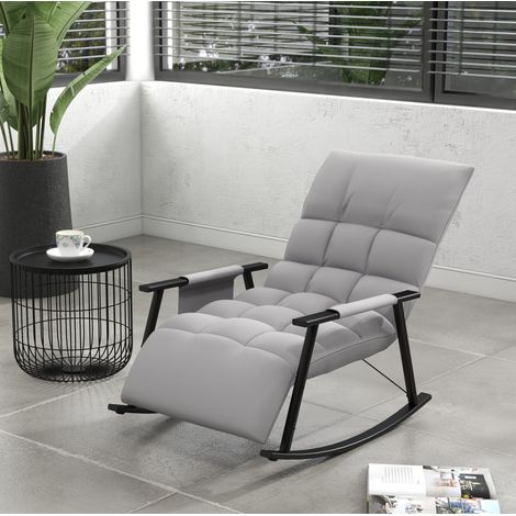 Poltrona a dondolo reclinabile in poliestere grigio con poggiapiedi regolabile, 134 x 60 x 70 cm (1/5)
