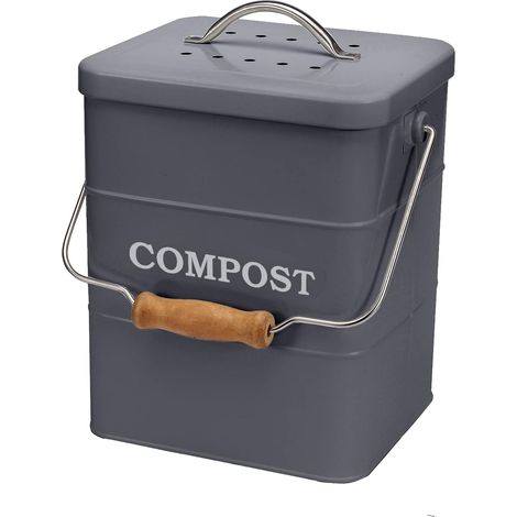 Poubelle à Compost en Acier au Carbone pour comptoir de Cuisine, 6 L Seau à Compost avec Couvercle,Poubelle Compost Cuisine Comprend Un Filtre à Charbon–Gris (1/5)