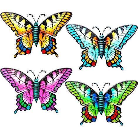 4 Pièces Objet Décoration Murale Métal,3D Décoration Murale de Papillon Libellule en Métal,Jardin Clôture Cour Art Mural Décor 13
