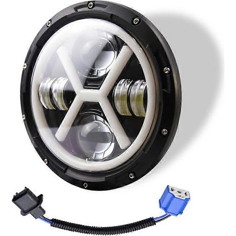Phare LED rond Angel Eye 7 pouces 500 W, 30 000 lm, feux de route/croisement, anneaux lumineux ambrés pour Jeep Wrangler JK TJ LJ (1/5)