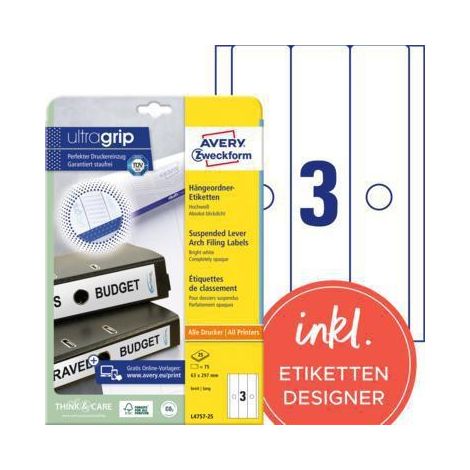 Avery Zweckform Ordneretikett L4757-25 63x297mm ws 75 St./Pack. (1/5)