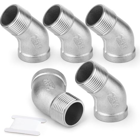 5 Pcs 3/8" BSP Femelle vers Mâle Connecteur coudé, Acier inoxydable 304 Raccord à 45 degrés, Frizione a croce 4 vie - 1/2"BSP (1/5)