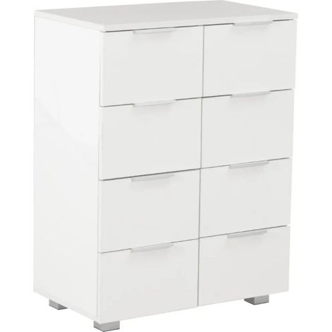 Commode 8 tiroirs bois blanc brillant Bella (1/5)